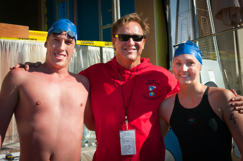 Robert Placak, Tiburon Mile Founder with Kane Radford and Melissa Gorman, Elite Male and Female Winners 2012.  Photo by Ian Thurston